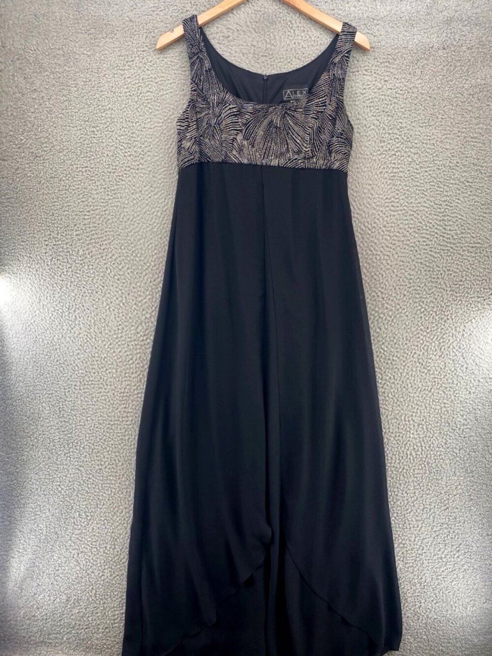 Alex Evenings Dress Womens 12 Black Full Length Gown Empire Waist Event Party